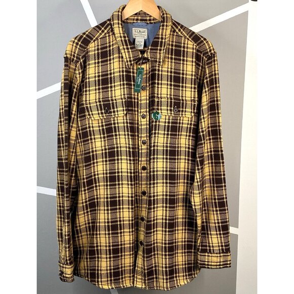 NWT LL Bean 1912 Overshirt Men’s L Tall Slightly Fitted Mustard Brown Plaid Jac - Picture 1 of 16